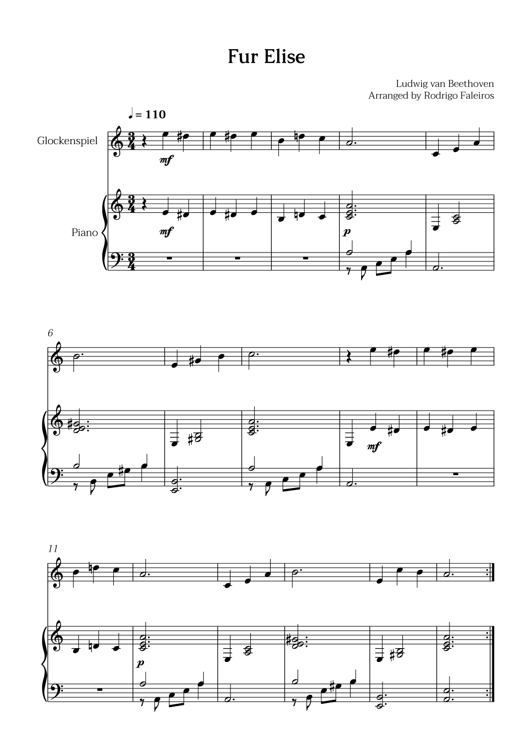 Printable Fur Elise Sheet Music