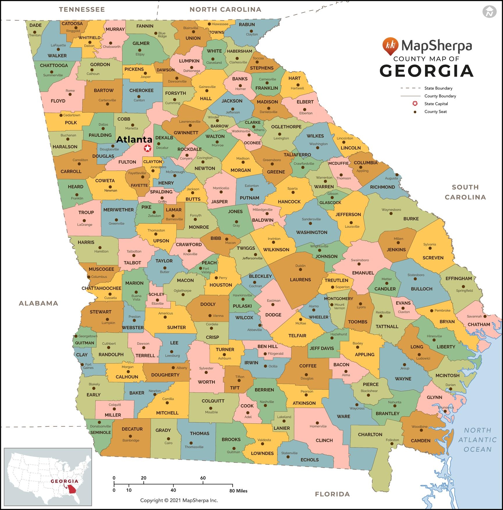 Georgia Counties Map By MapSherpa The Map Shop Worksheets Library