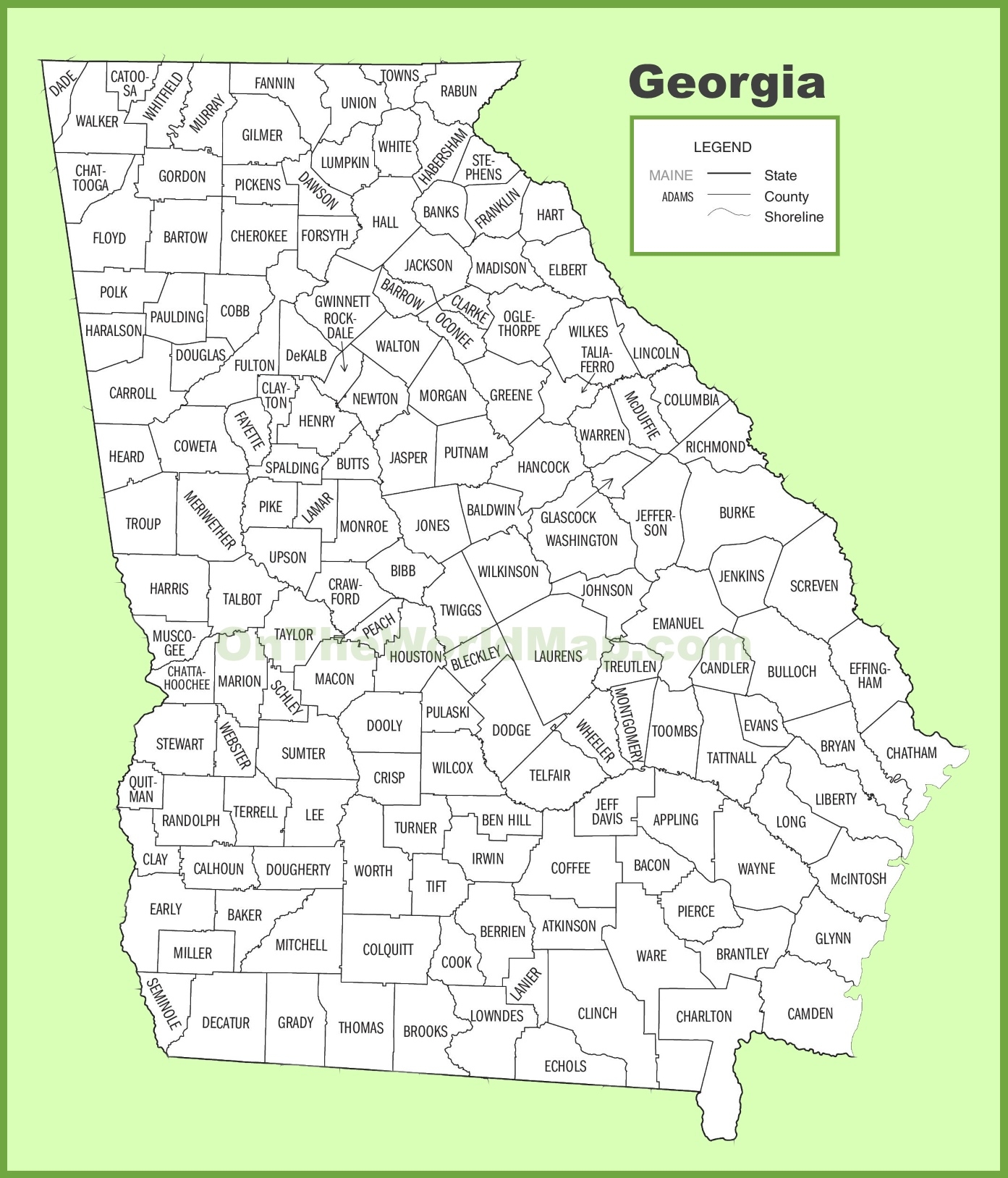 Georgia County Map Ontheworldmap Georgia County Map Ontheworldmap