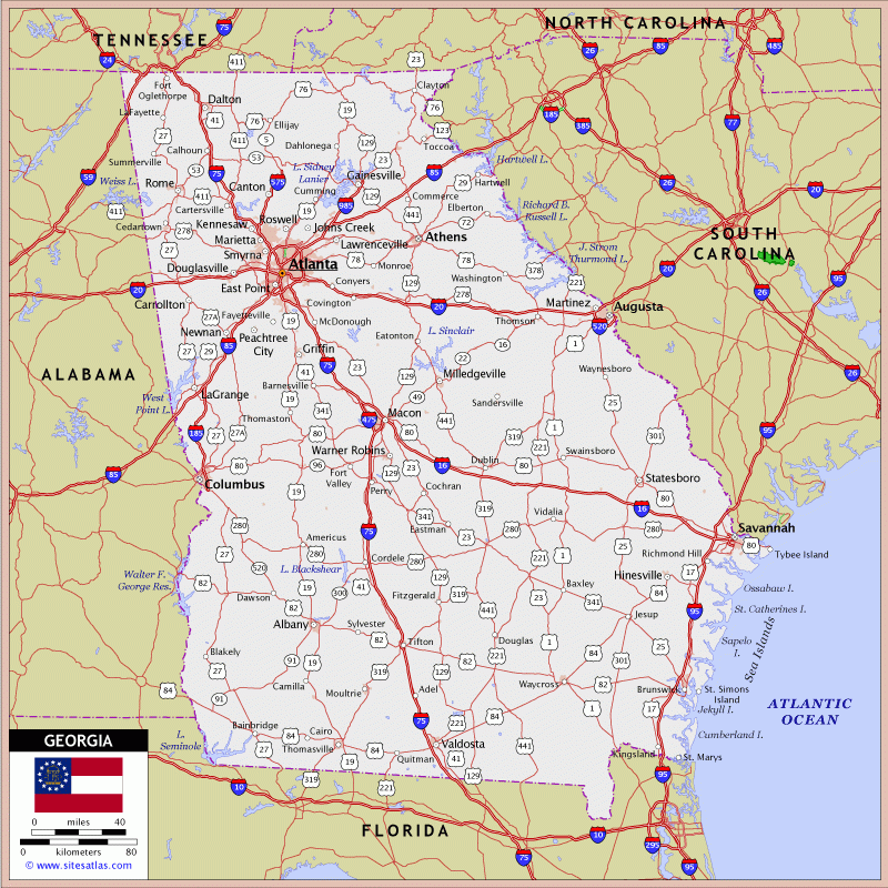 Printable Georgia Road Map Printable Georgia Road Map