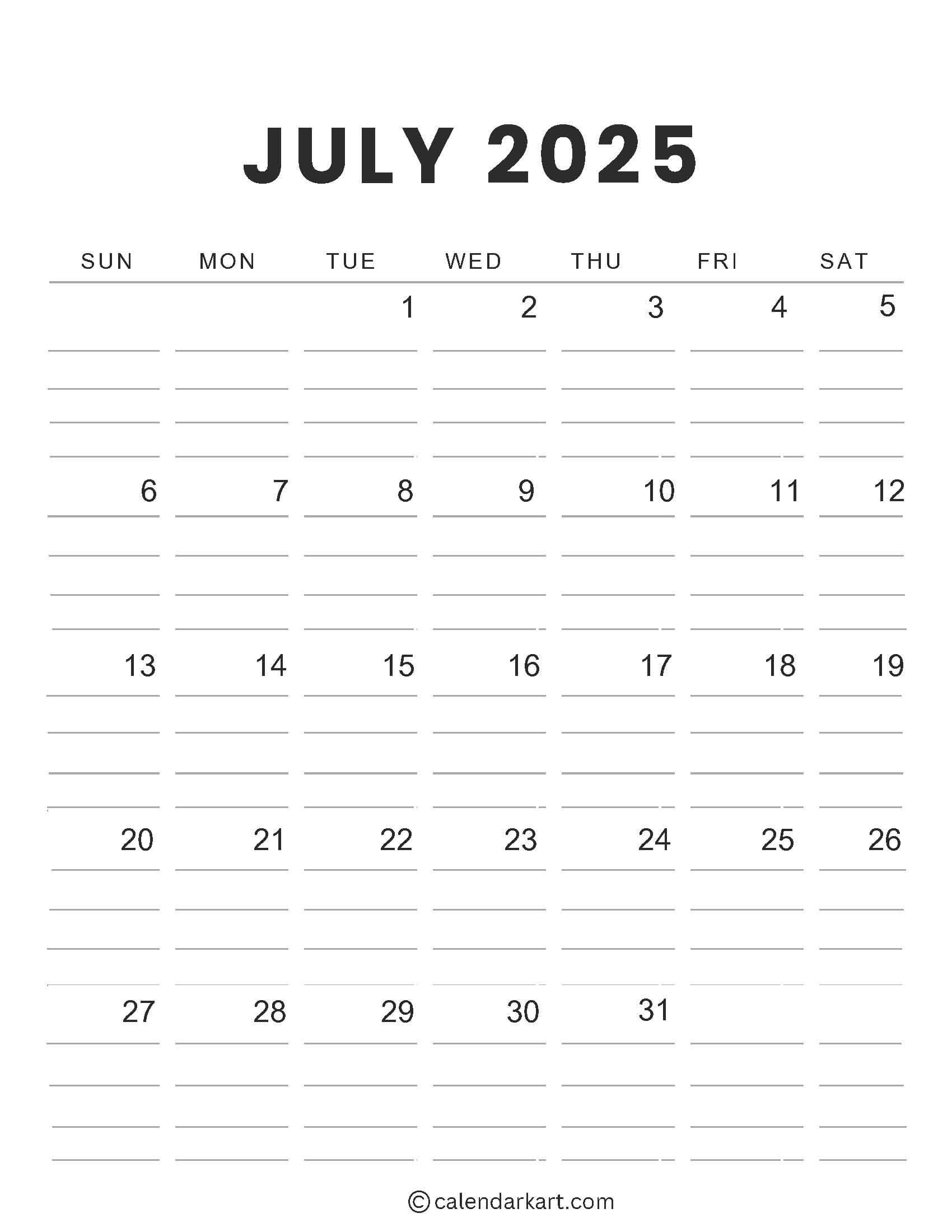 Get Free Printable July 2025 Calendar CalendarKart