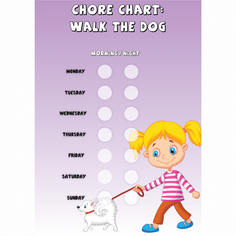 Girls Chore Chart Walk The Dog Improve Behaviour