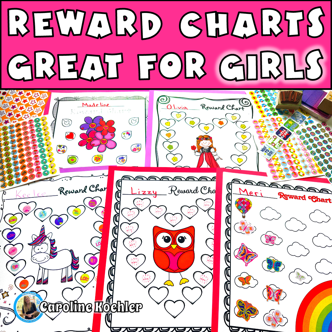 Girls Reward Charts Sticker Chart Set Printable Digital Behavior Boards Caroline Koehler At Celavora Education