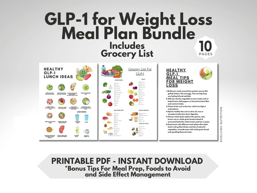 GLP 1 Weight Loss Meal Plan Bundle Diet Tips Grocery List digital Download Etsy