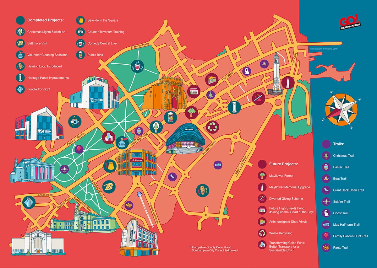 GO Southampton Map Nathan Evans Illustration GO Southampton Map Nathan Evans Illustration