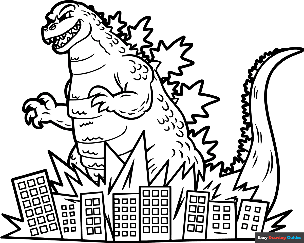 Godzilla Destroys City Coloring Page Easy Drawing Guides Godzilla Destroys City Coloring Page Easy Drawing Guides