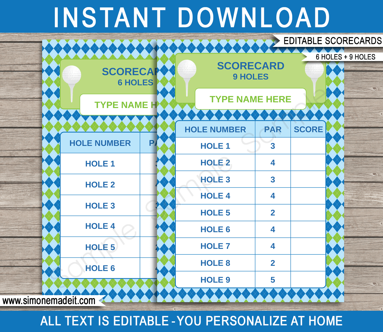 Golf Scorecards Template Blue green