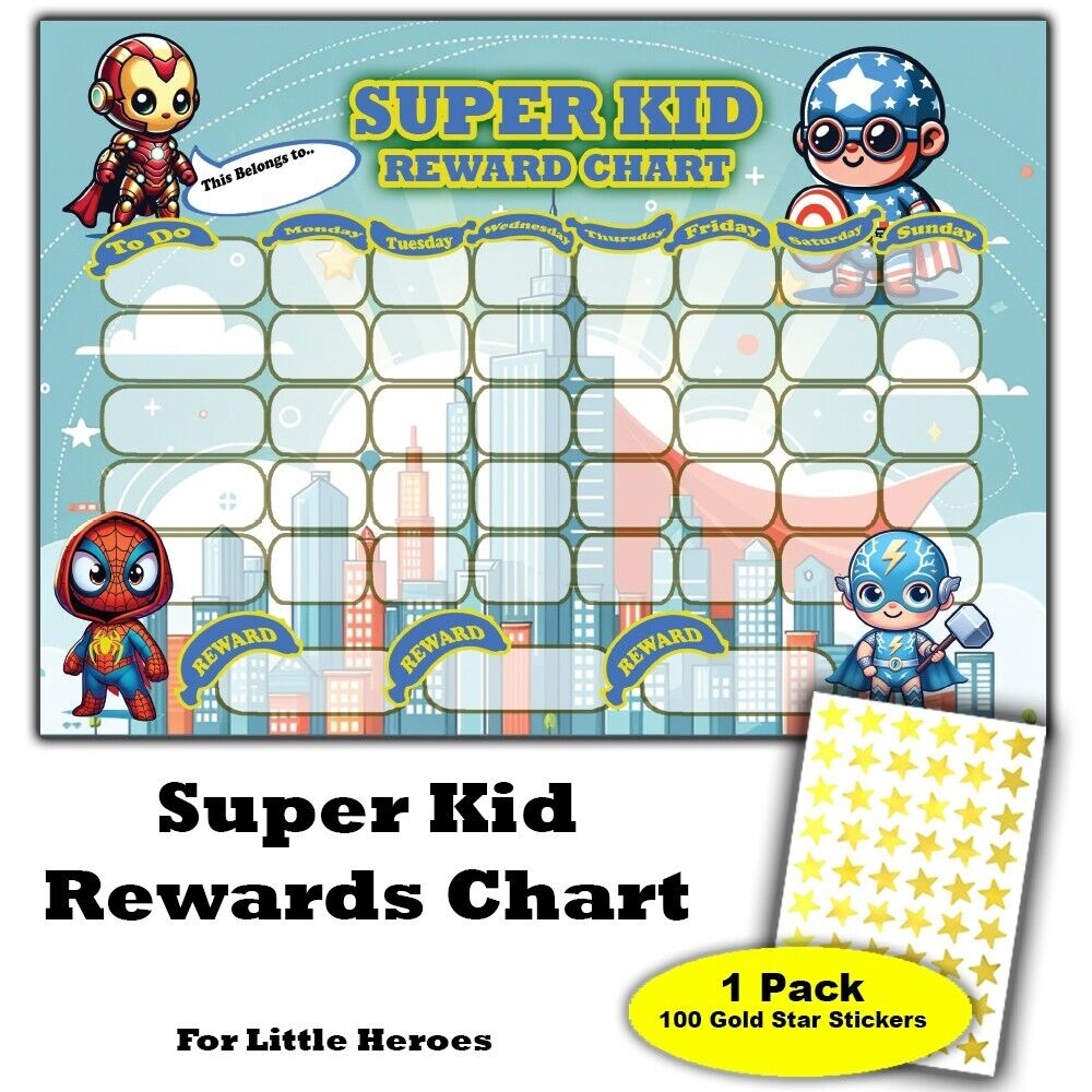 Good Behaviour Marvel Superhero Kid Themed Reward Chart 100 Gold Star Stickers EBay