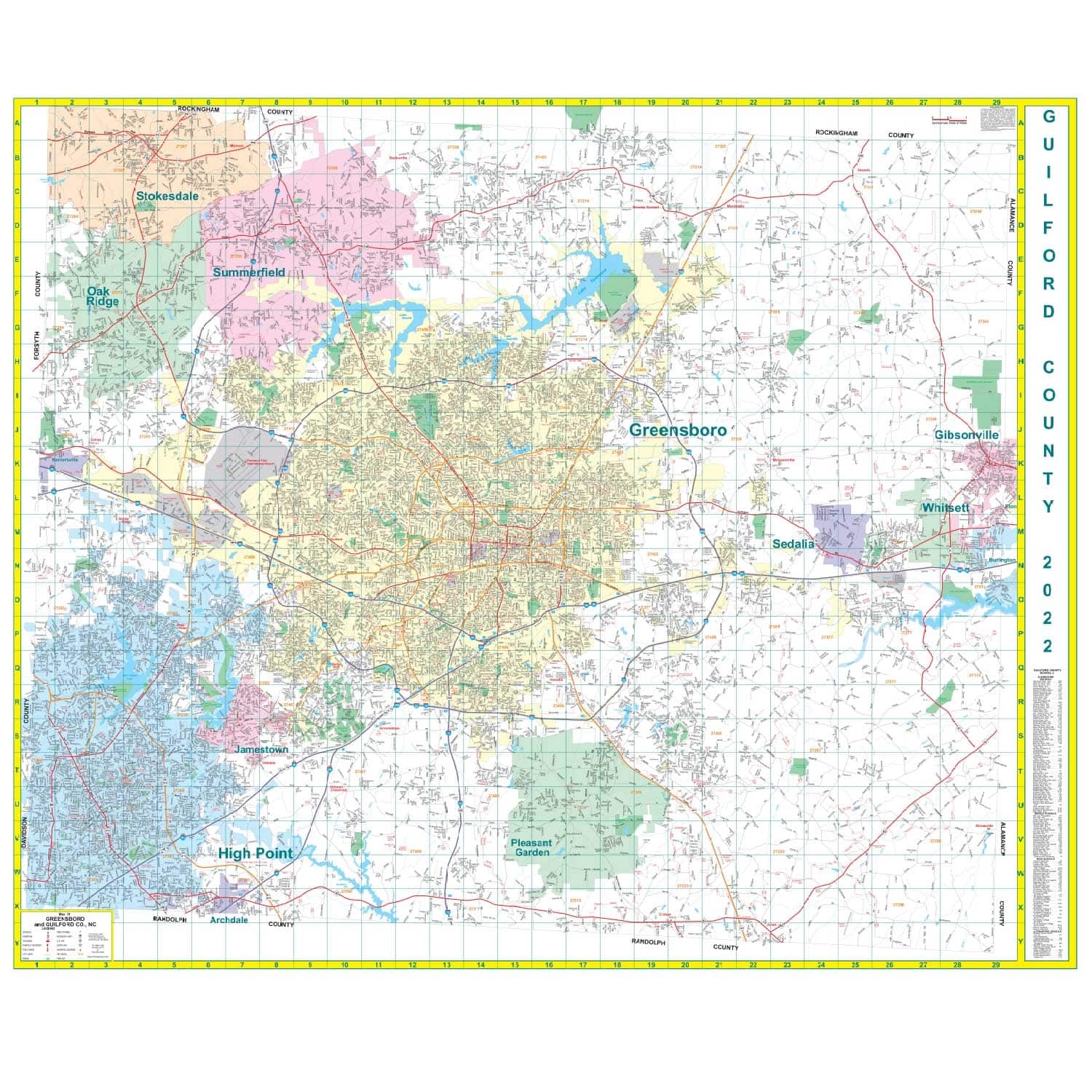 Greensboro And Guilford County NC Wall Map The Map Shop Greensboro And Guilford County NC Wall Map The Map Shop