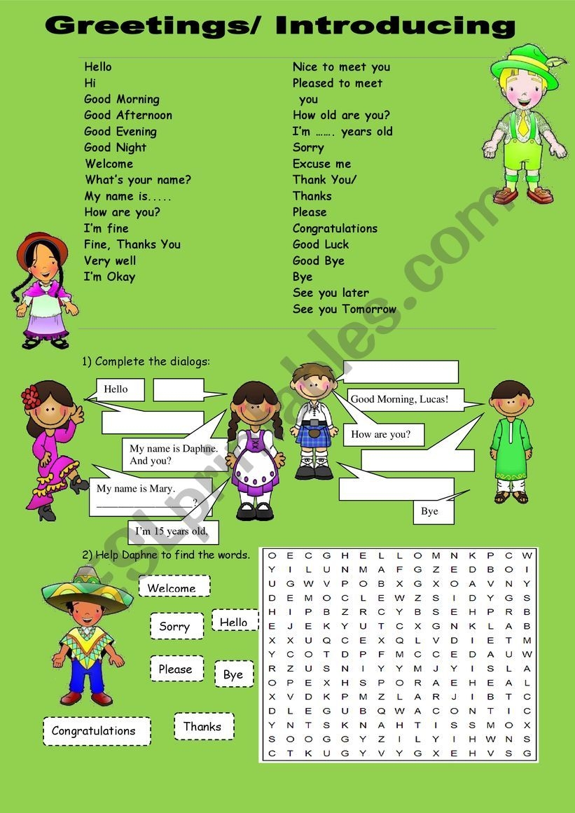 GREETINGS ESL Worksheet By SOFIANICOLE
