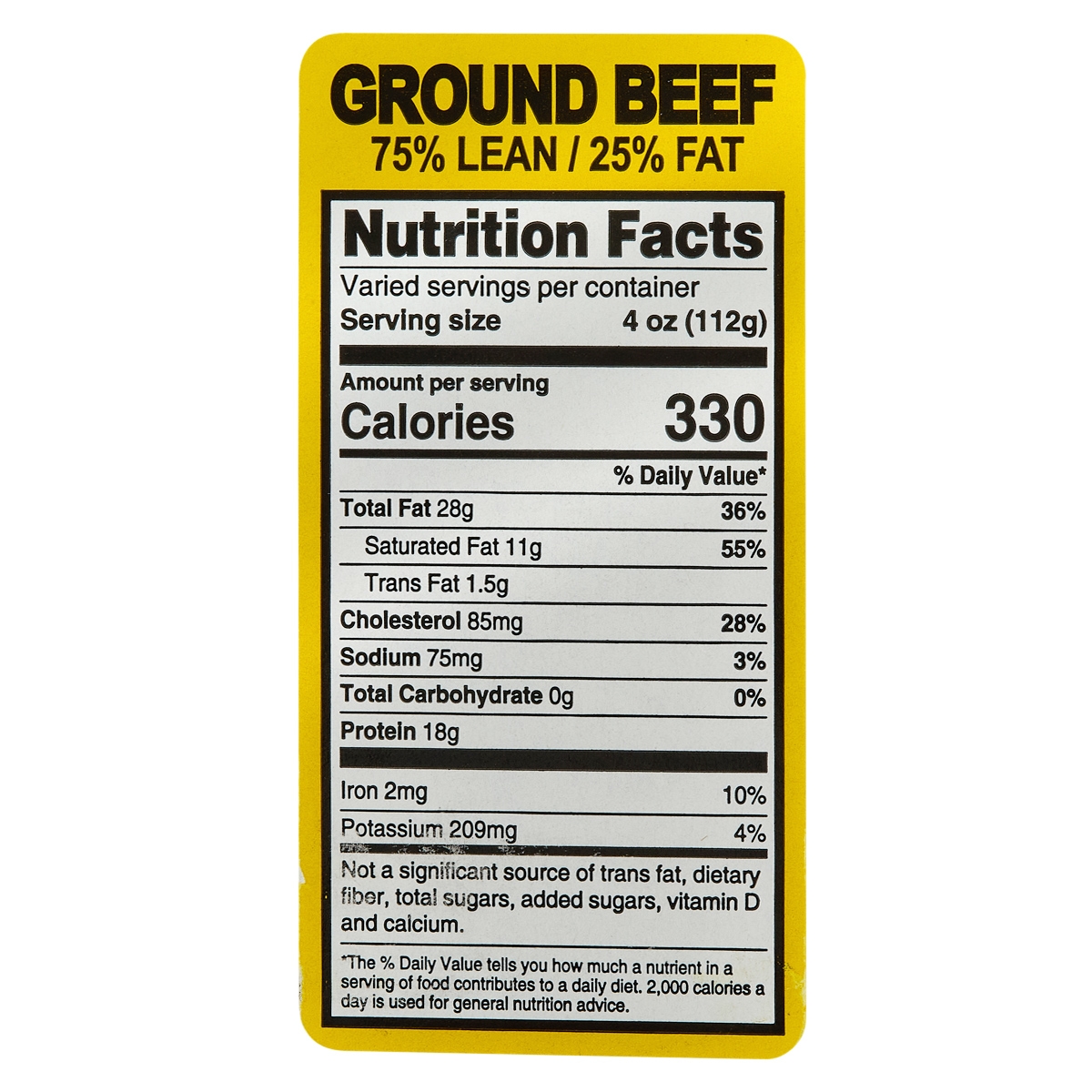 Ground Beef 75 25 Label Nutritional Facts 500 Roll Imperial Dade