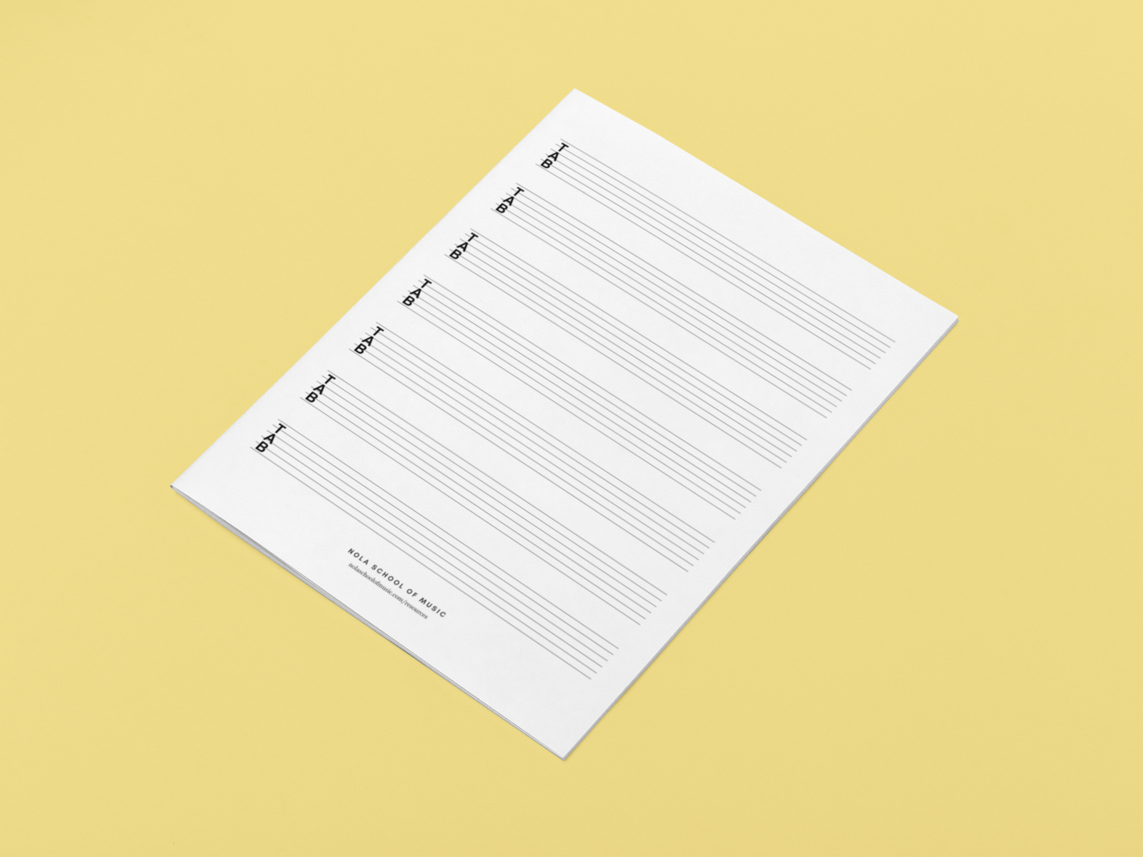 Guitar Blank Tab Paper Large NOLA School Of Music Music Lessons