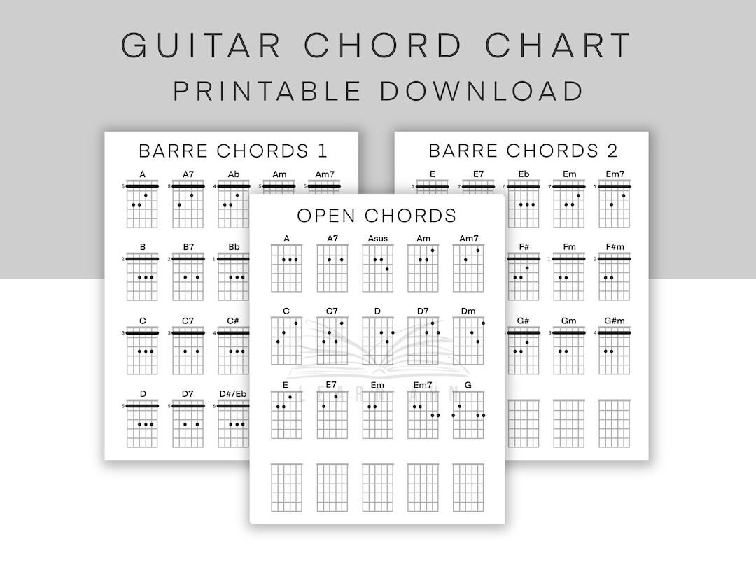 Guitar Chord Chart Printable Download Printable PDF Beginner Guitar Chord Chart Basic Chords Sheet Digital Download Learn To Play Guitar Etsy