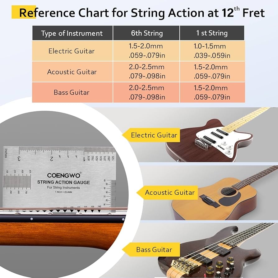 Guitar Maintenance Kit String Action Gauge Ruler Guitar Setup Tool For Electric Acoustic Guitars String Height Measurer Bass Guitar Action Ruler