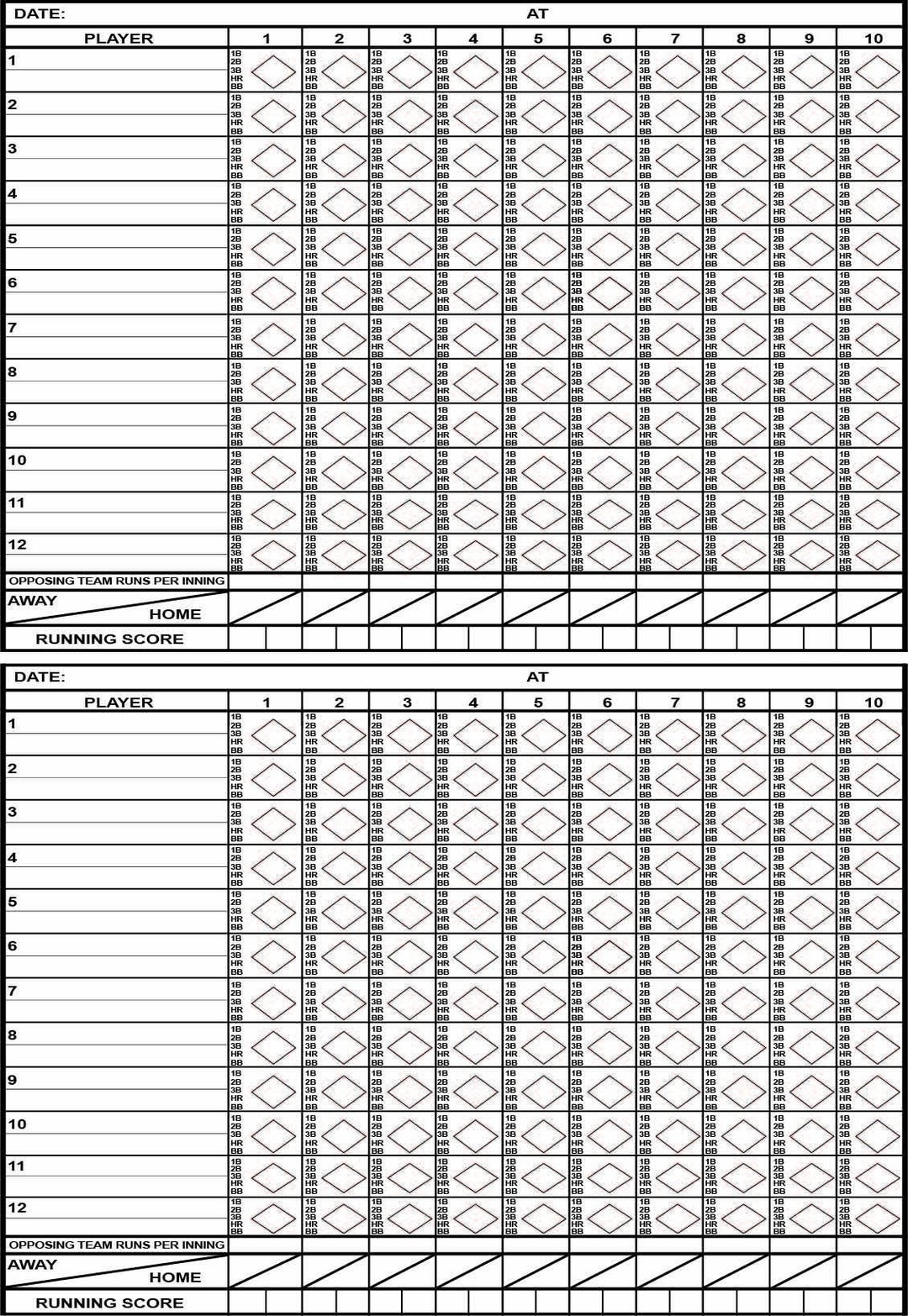 Softball Printable Score Sheets