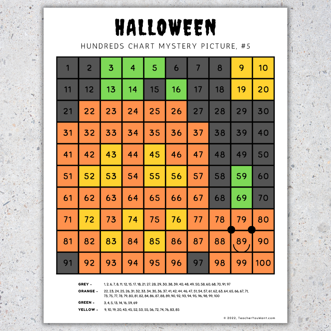 Halloween Math Hundreds Chart Mystery Picture Halloween Color By Number Made By Teachers