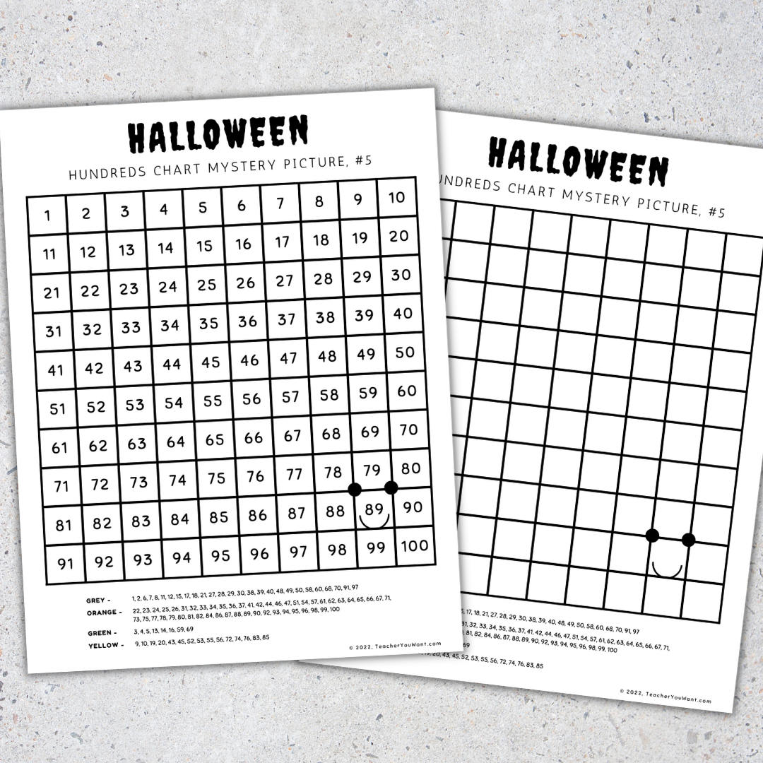 Halloween Math Hundreds Chart Mystery Picture Halloween Color By Number Made By Teachers