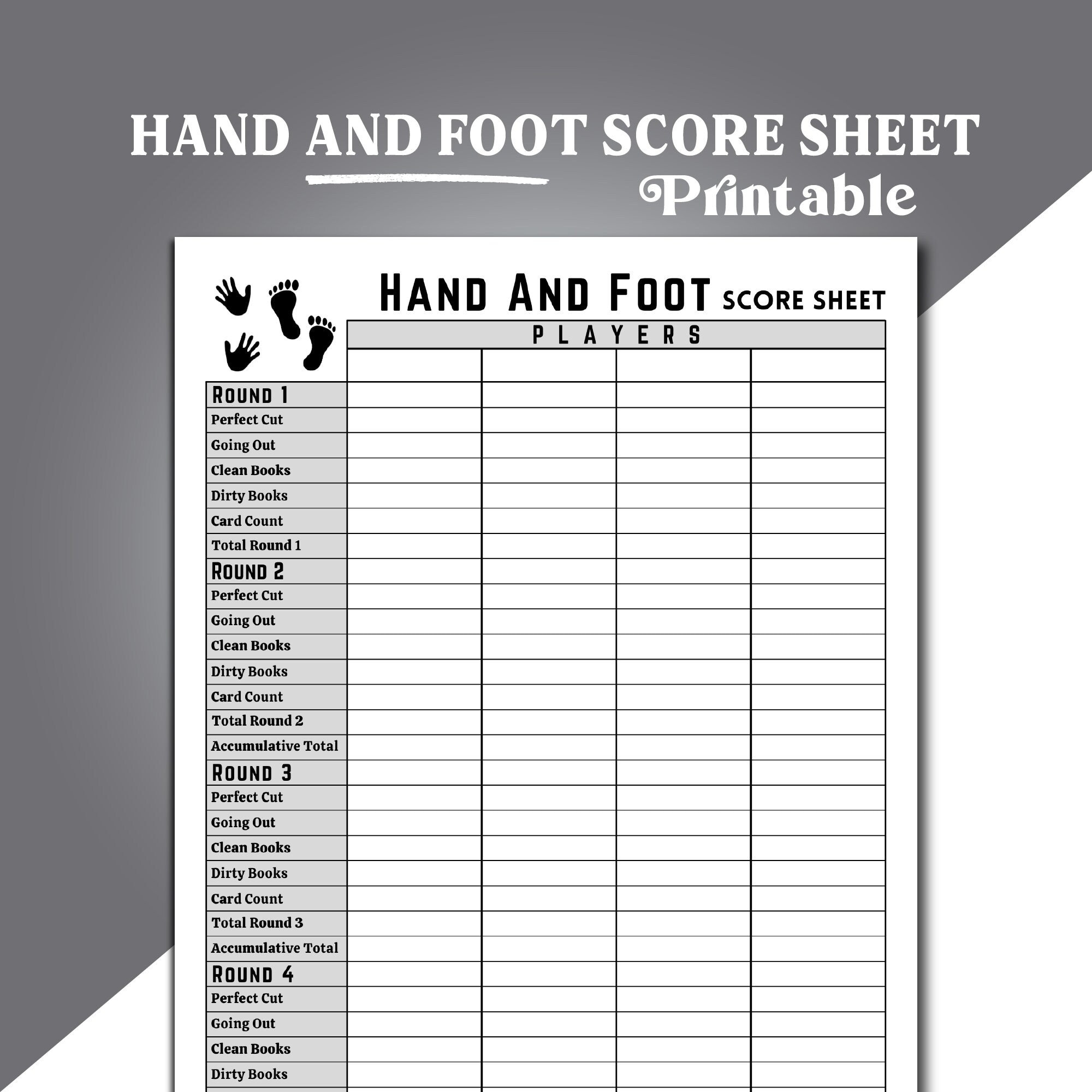 Hand And Foot Score Sheets Hand And Foot Card Game Score Sheets 