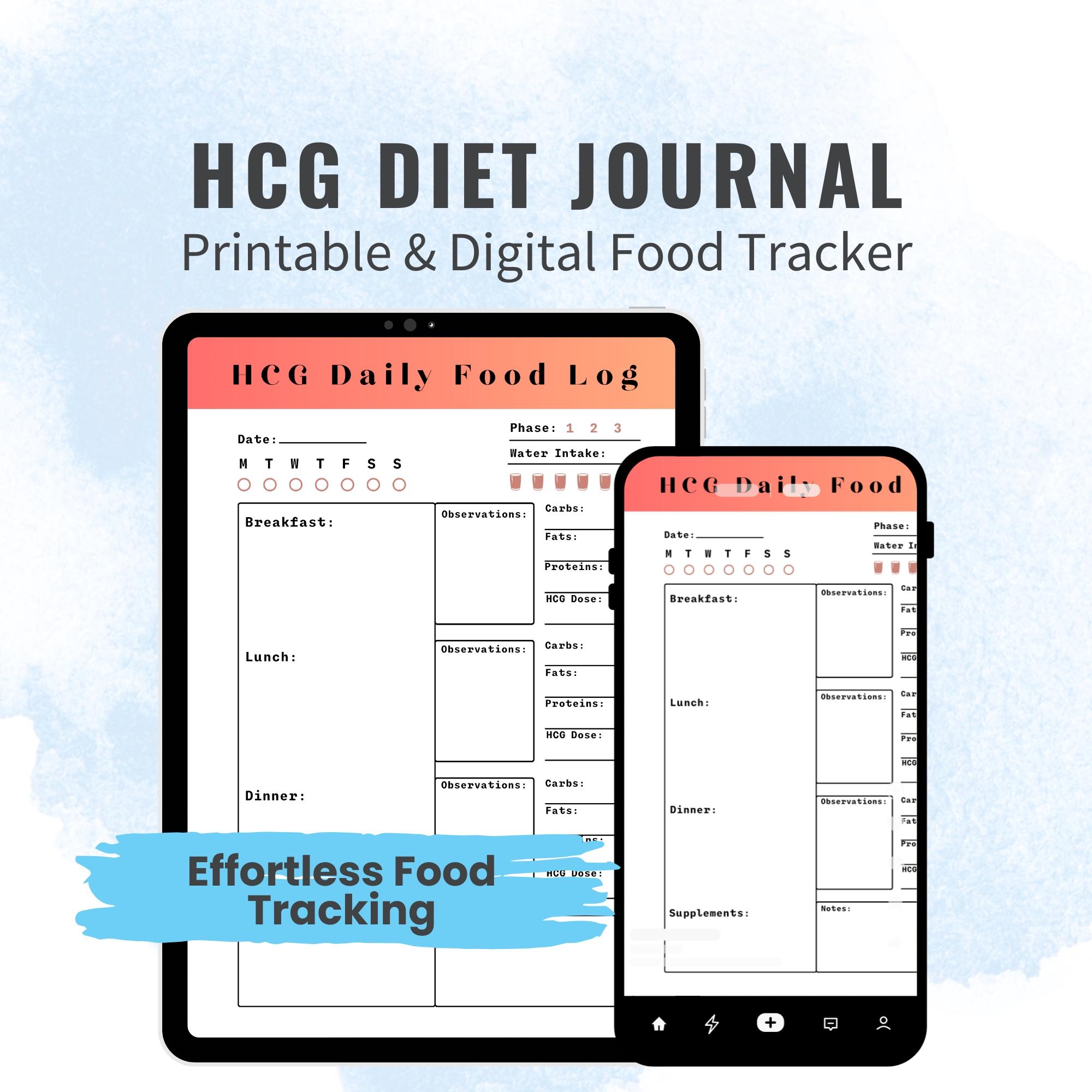HCG Diet Journal HCG Weight Loss Printable Hcg Diet Food Log Hcg Tracker Hcg Planner PDF Etsy