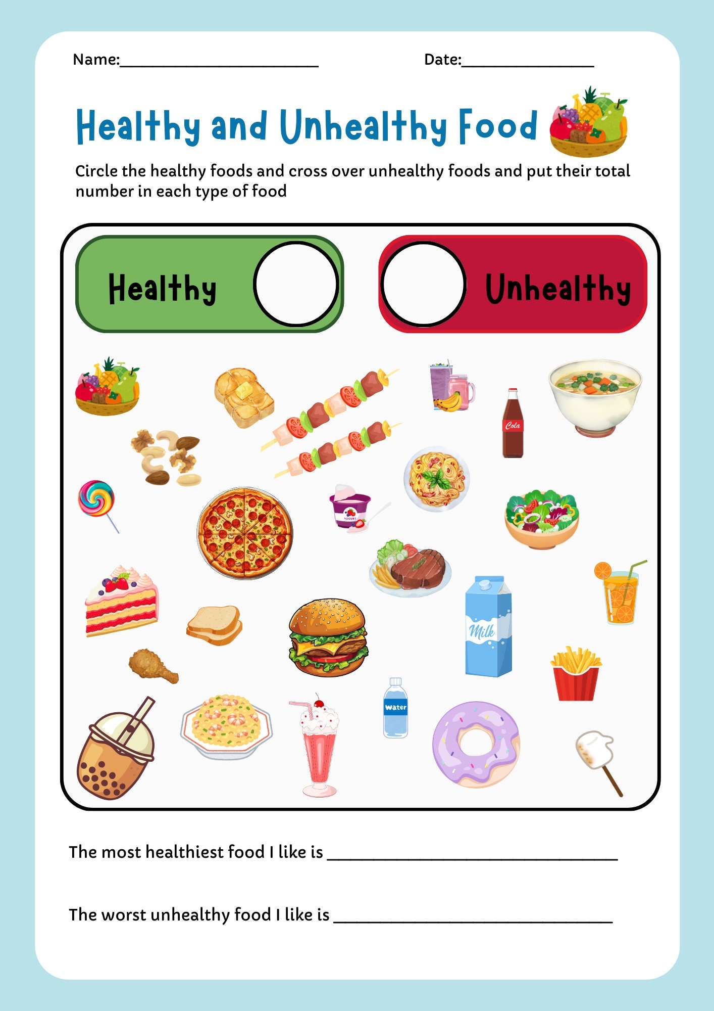 Healthy And Unhealthy Food Chart Printable Healthy And Unhealthy Food Chart Printable