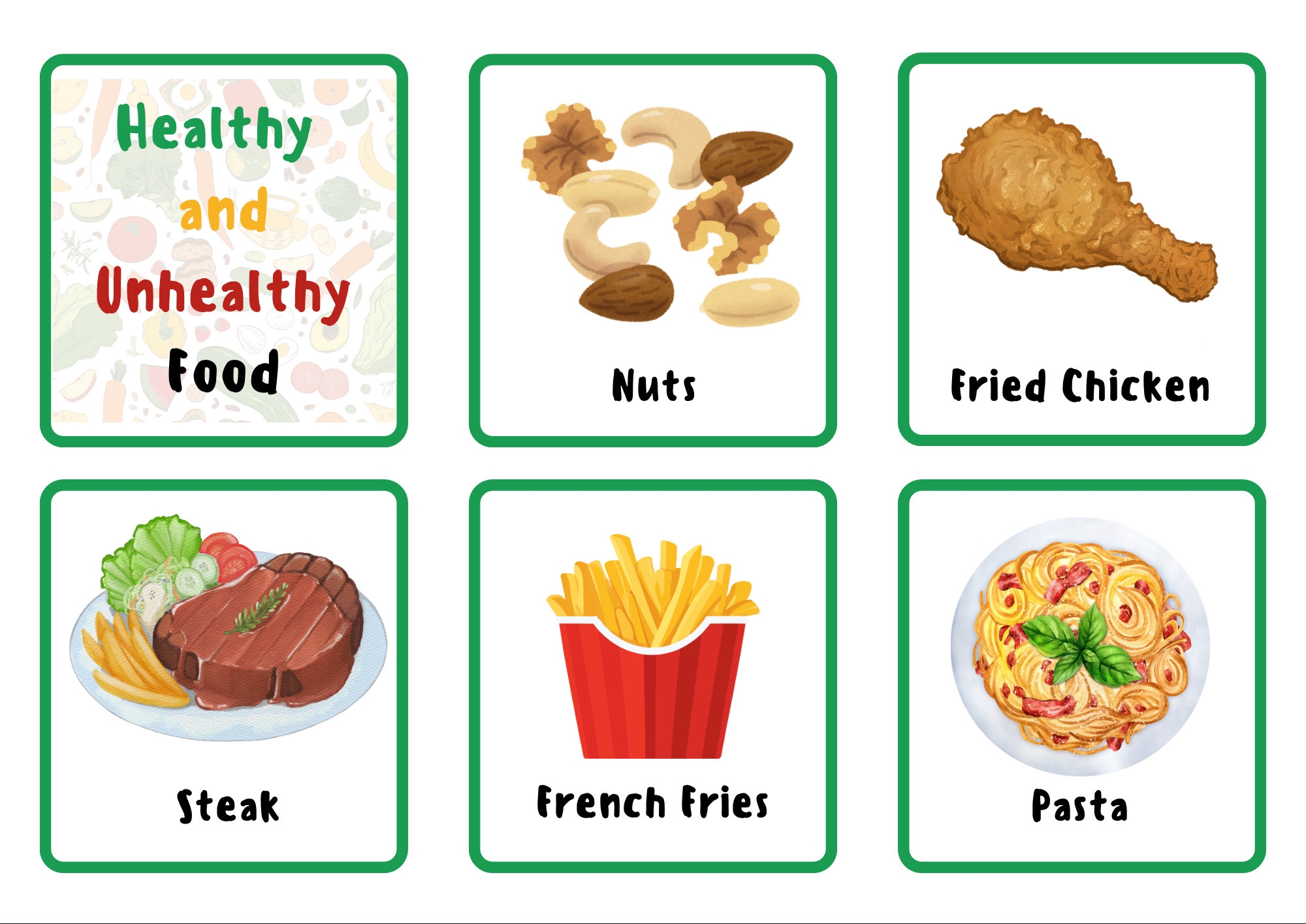 Healthy And Unhealthy Foods Flashcards And Worksheet Etsy Healthy And Unhealthy Foods Flashcards And Worksheet Etsy