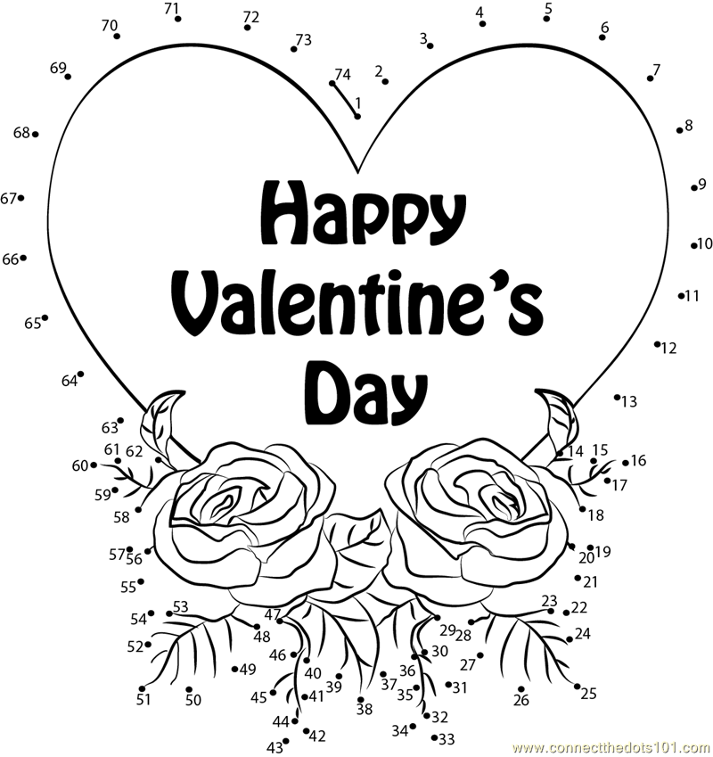 Heart With Rose Dot To Dot Printable Worksheet Connect The Dots