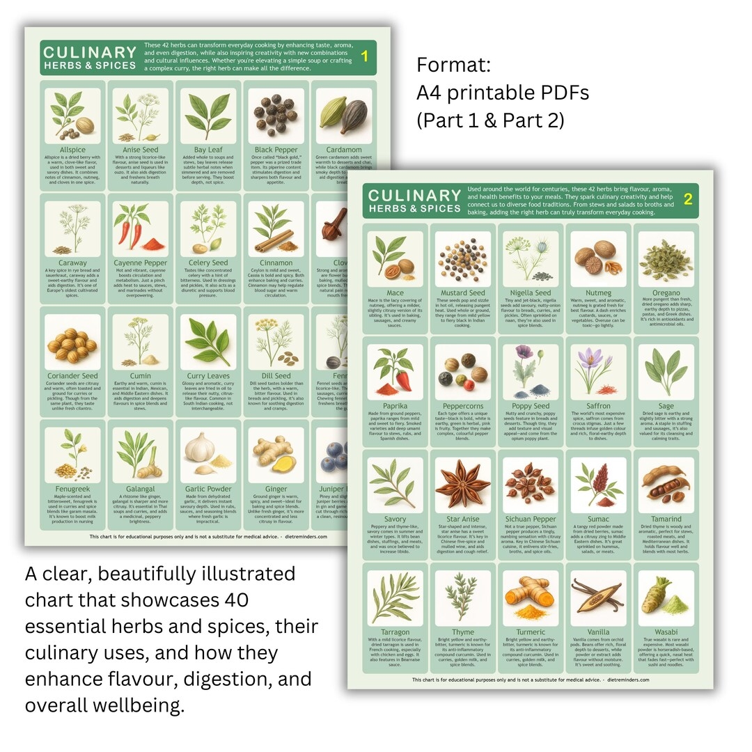 Herbs Spices Kitchen Chart Set Illustrated Cooking Guide digital PDF A4 US Letter Etsy Herbs Spices Kitchen Chart Set Illustrated Cooking Guide digital PDF A4 US Letter Etsy