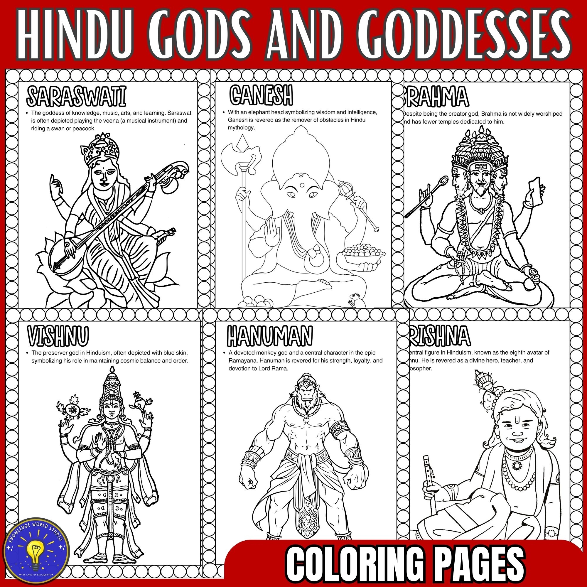 Hindu Gods And Goddesses Activities Coloring Pages And Posters Made By Teachers
