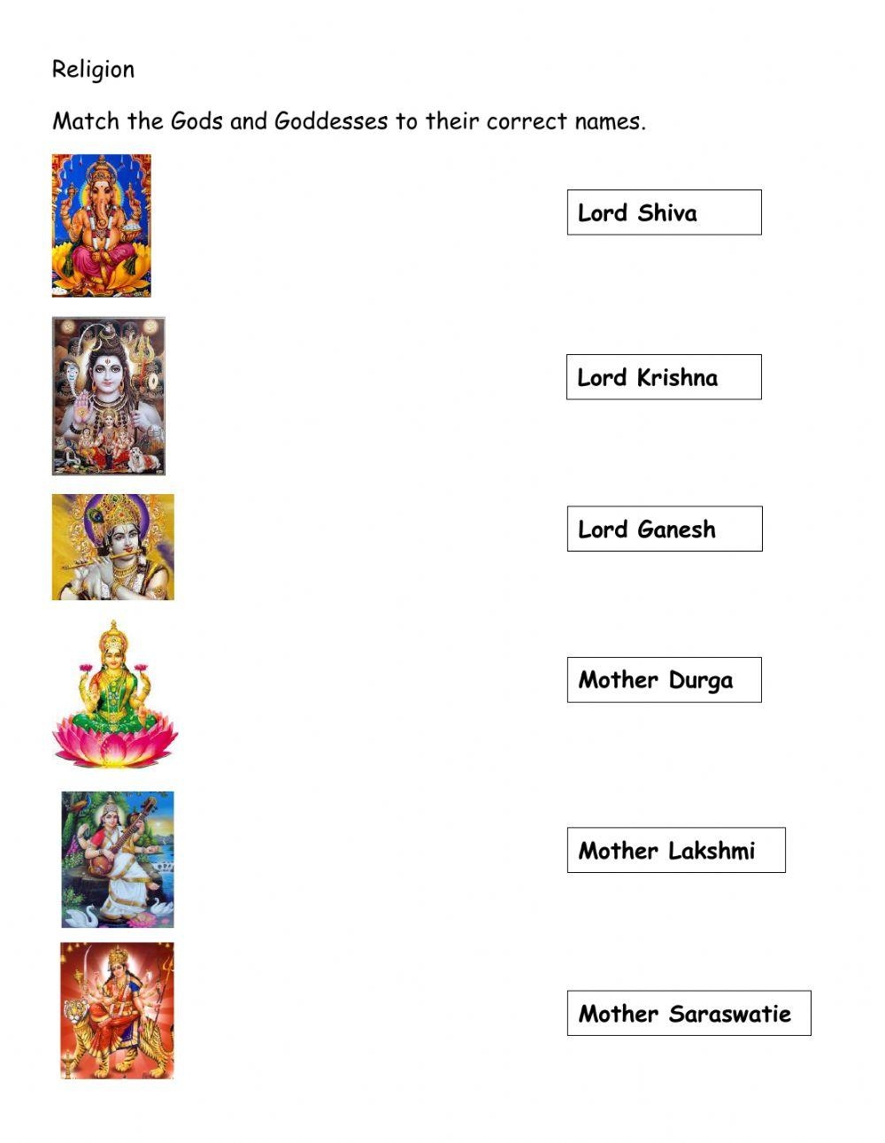 Hindu Gods And Goddesses Worksheet Worksheets Library