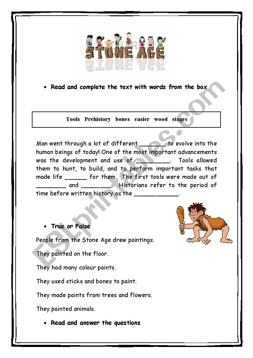 History Stone Age ESL Worksheet By Miss Cristina Worksheets Library