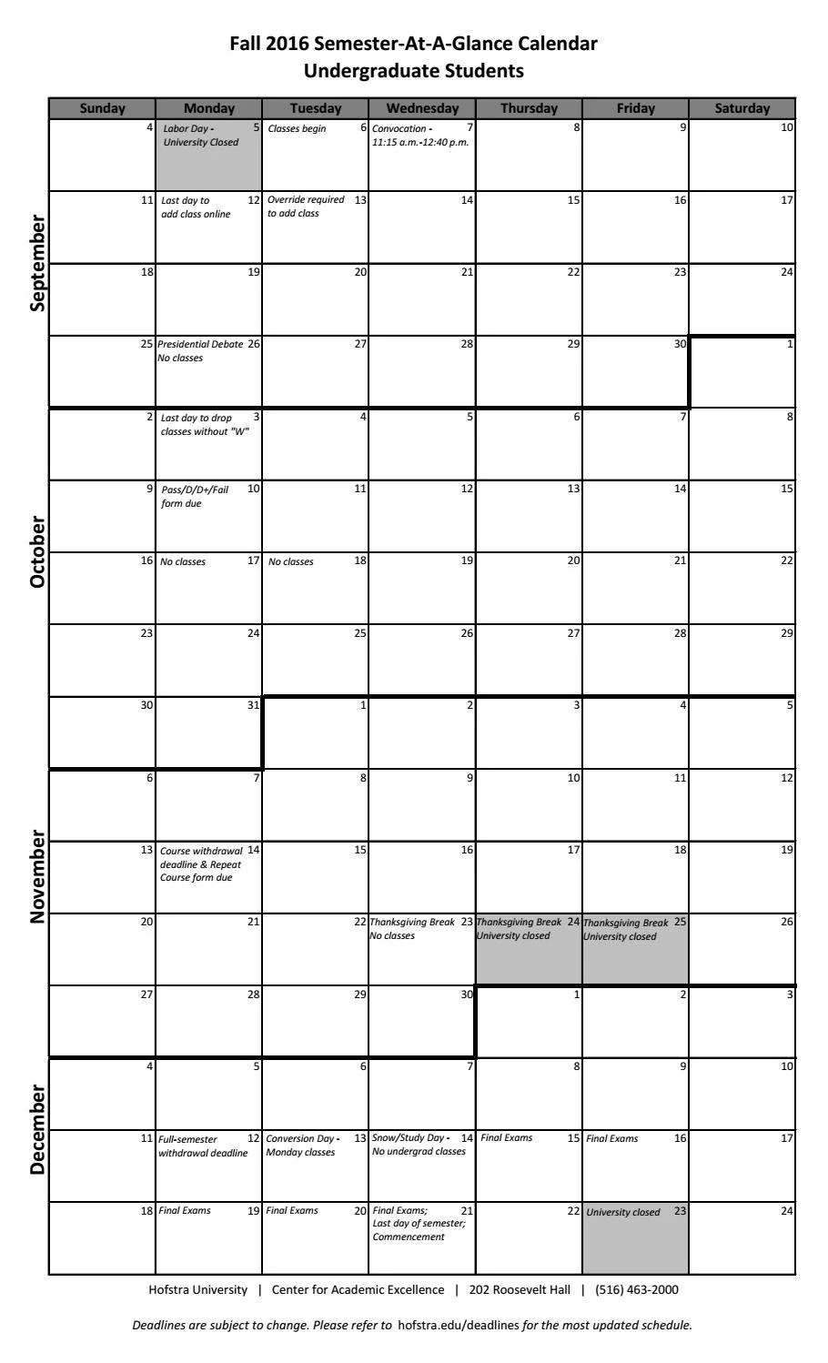 Hofstra Spring 2026 Calendar Printable