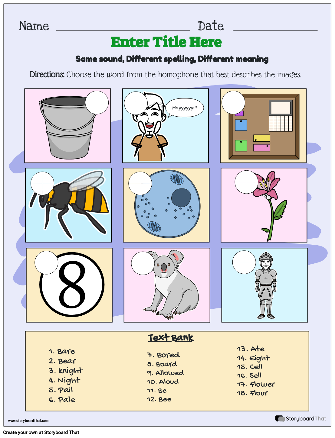 Homophone Worksheets Create Yours With Storyboard That