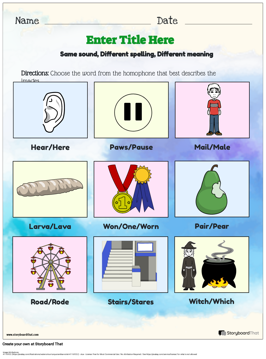 Homophone Worksheets Create Yours With Storyboard That