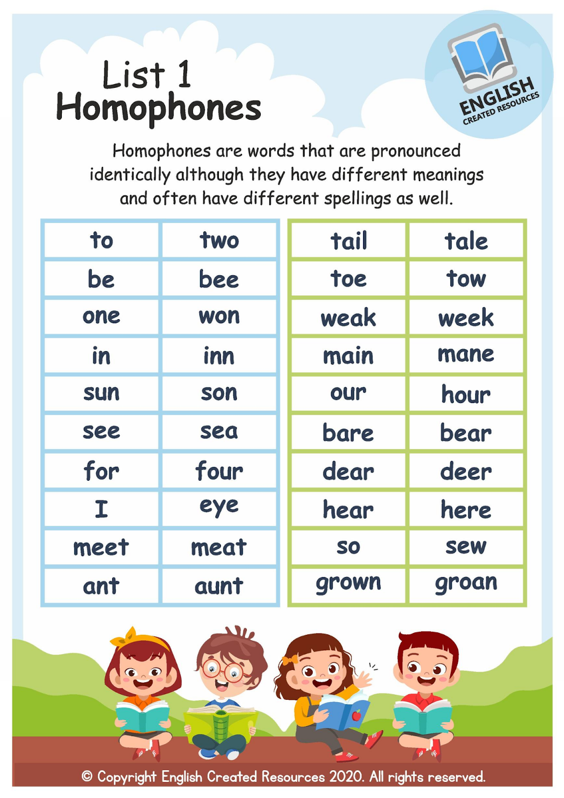 Free Homonyms Worksheets Printable