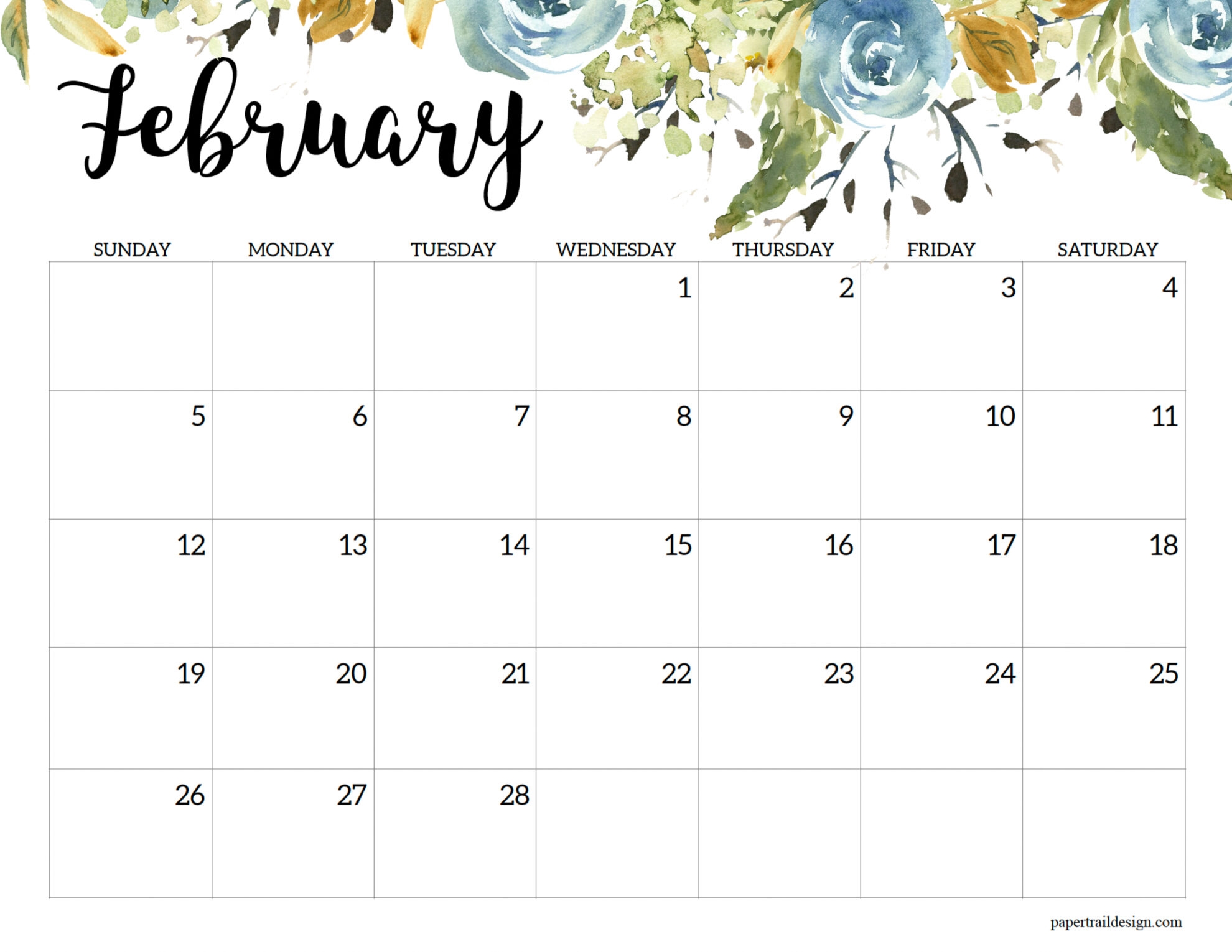 Horizontal Floral Printable Calendar 2023 Paper Trail Design Horizontal Floral Printable Calendar 2023 Paper Trail Design