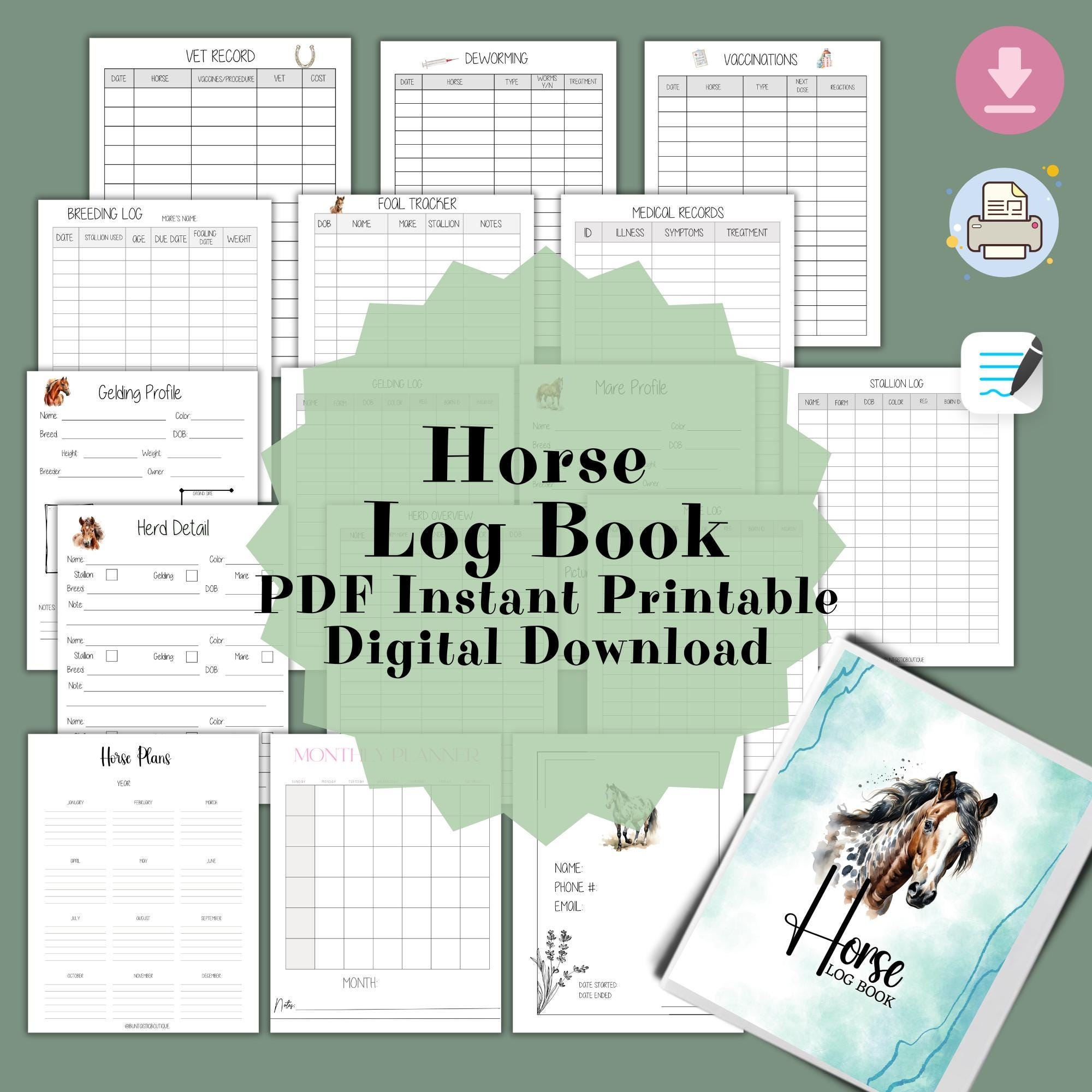 Printable Horse Mare Breeding Record Chart