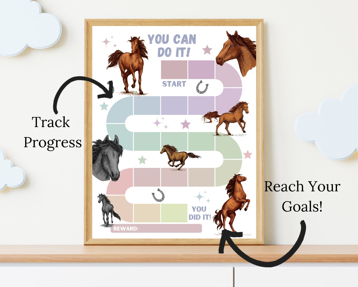 Horse Reward Chart Kids Goal Tracker Classroom Behavior printable PDF Etsy