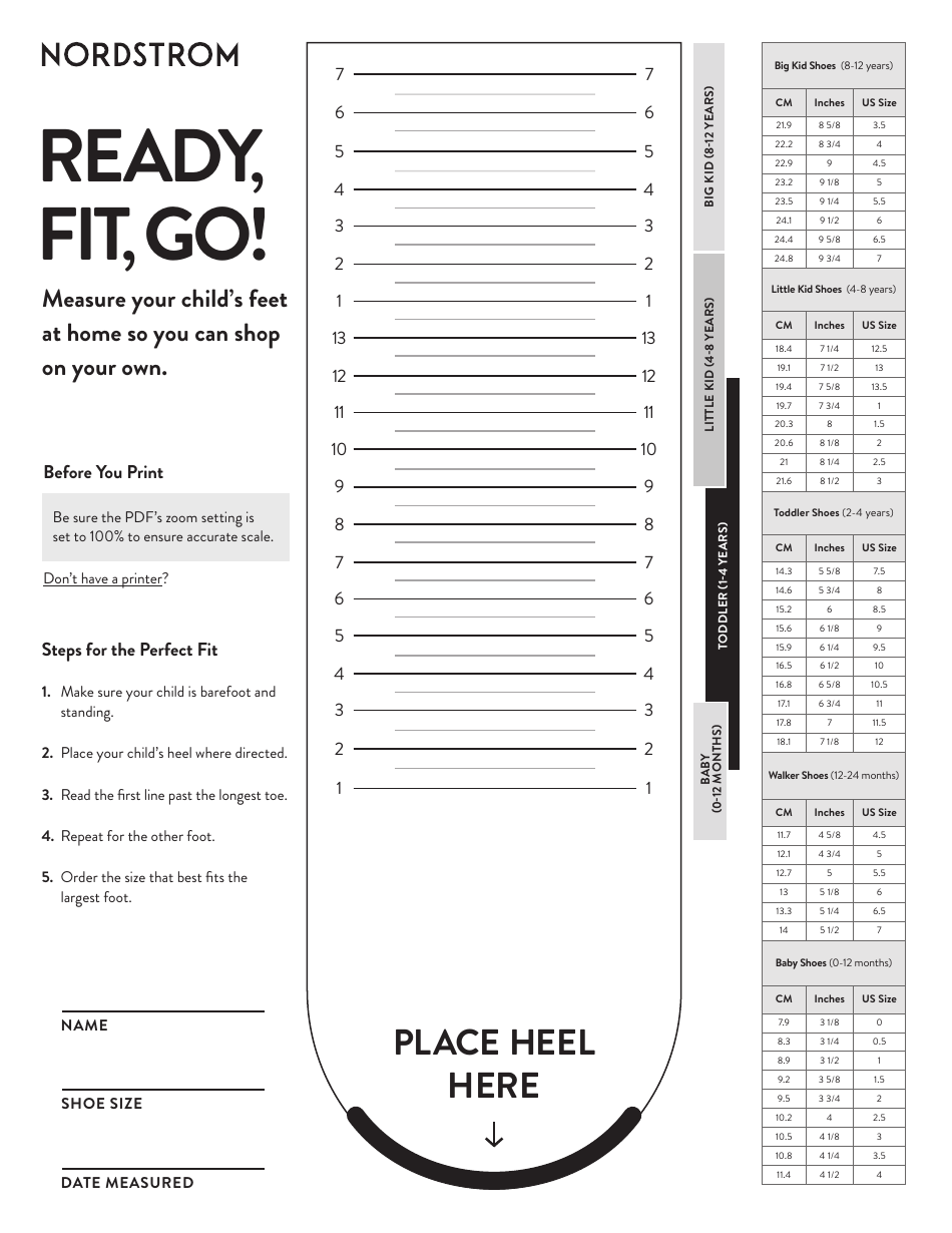 Kids Shoe Size Chart Printable Pdf