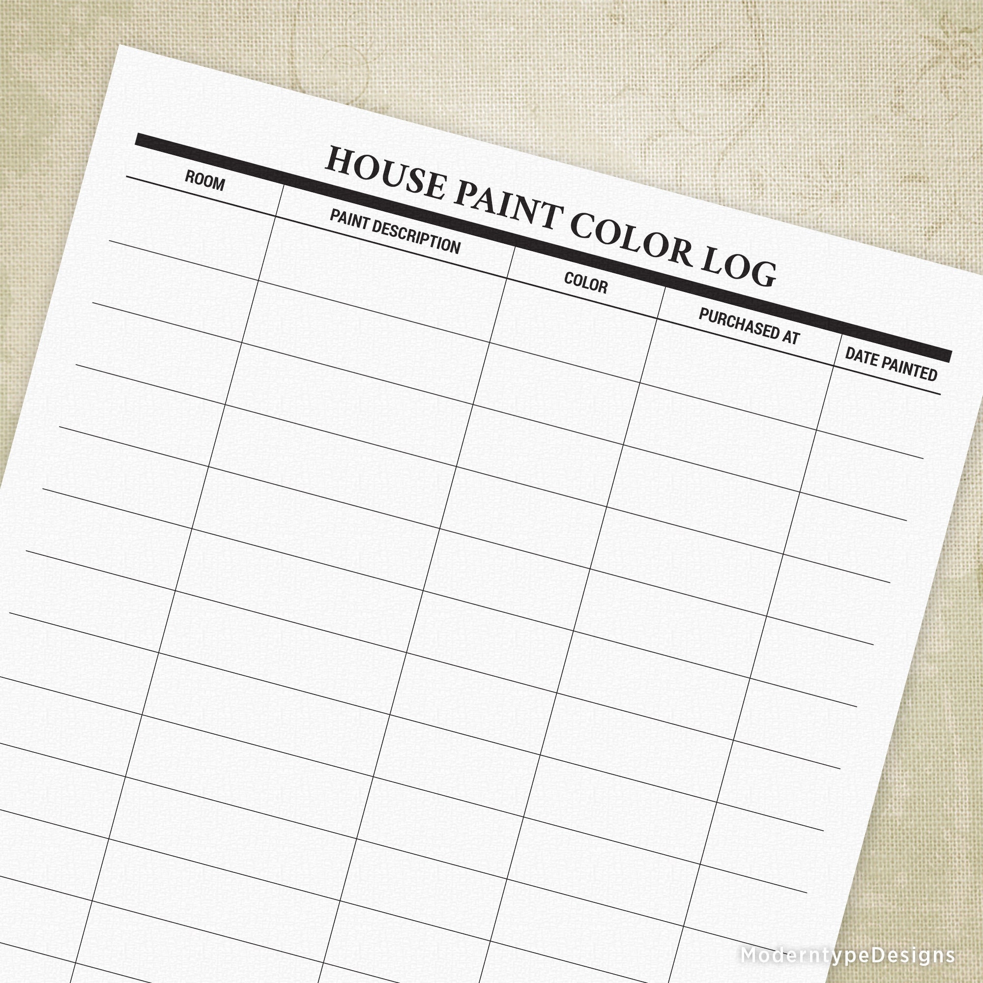 House Paint Color Log Printable Form Home Maintenance Planner Living Room Wall Choice Digital File Chart Instant Download Hou001 Etsy
