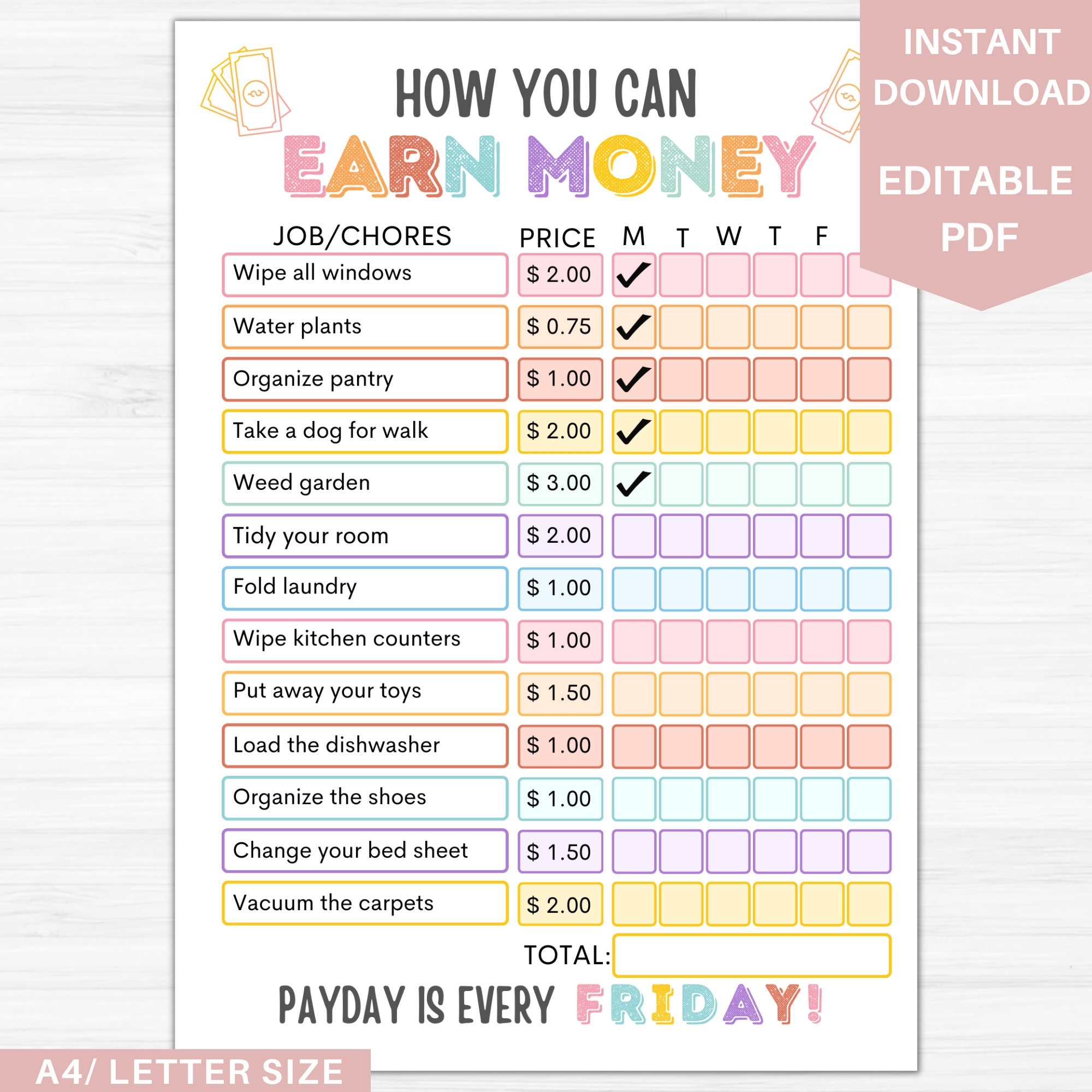 Printable Money Chore Chart