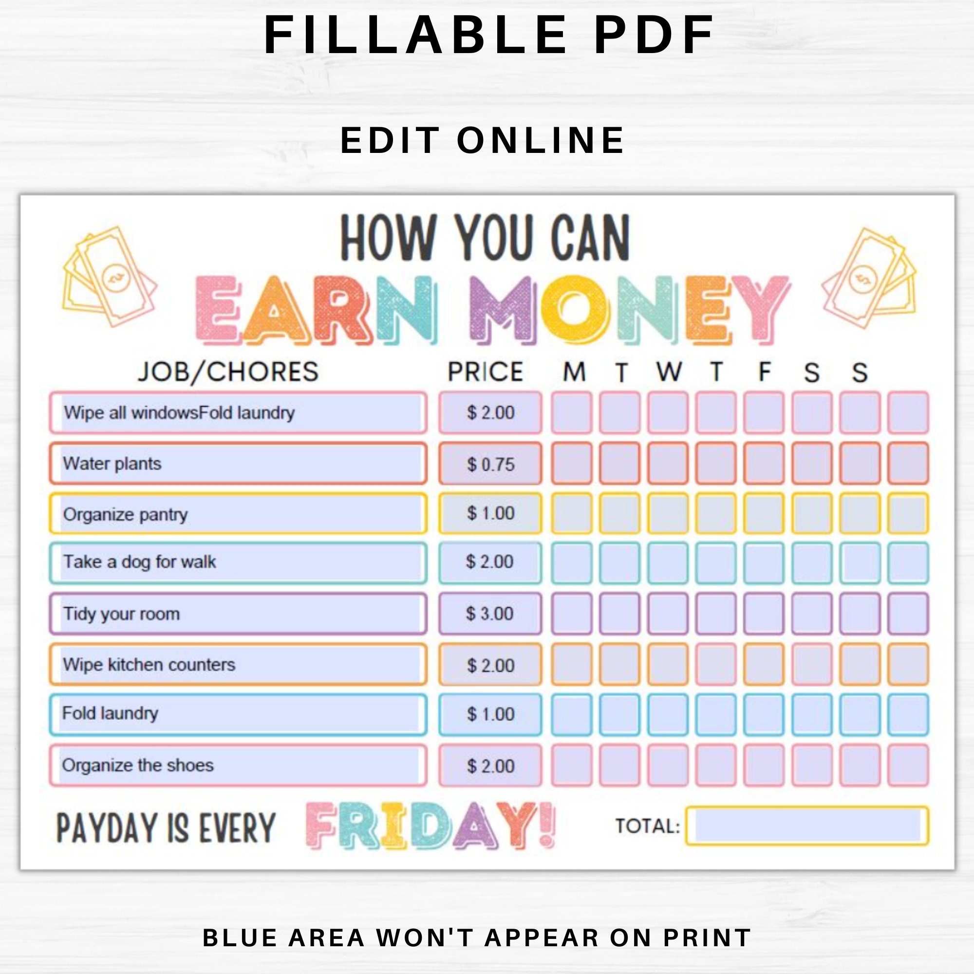 Chore Chart Money Printable Free