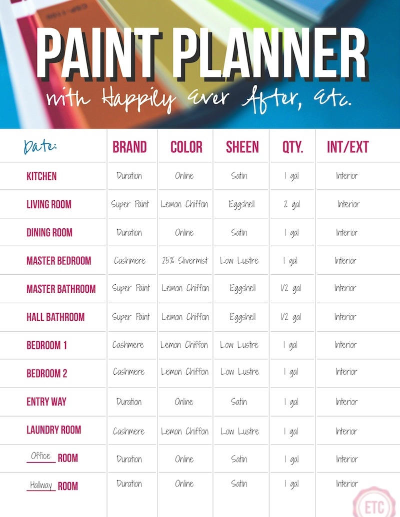 Printable Paint Color Charts