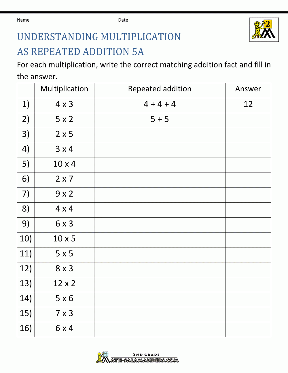 Free Printable Learning Multiplication Worksheets