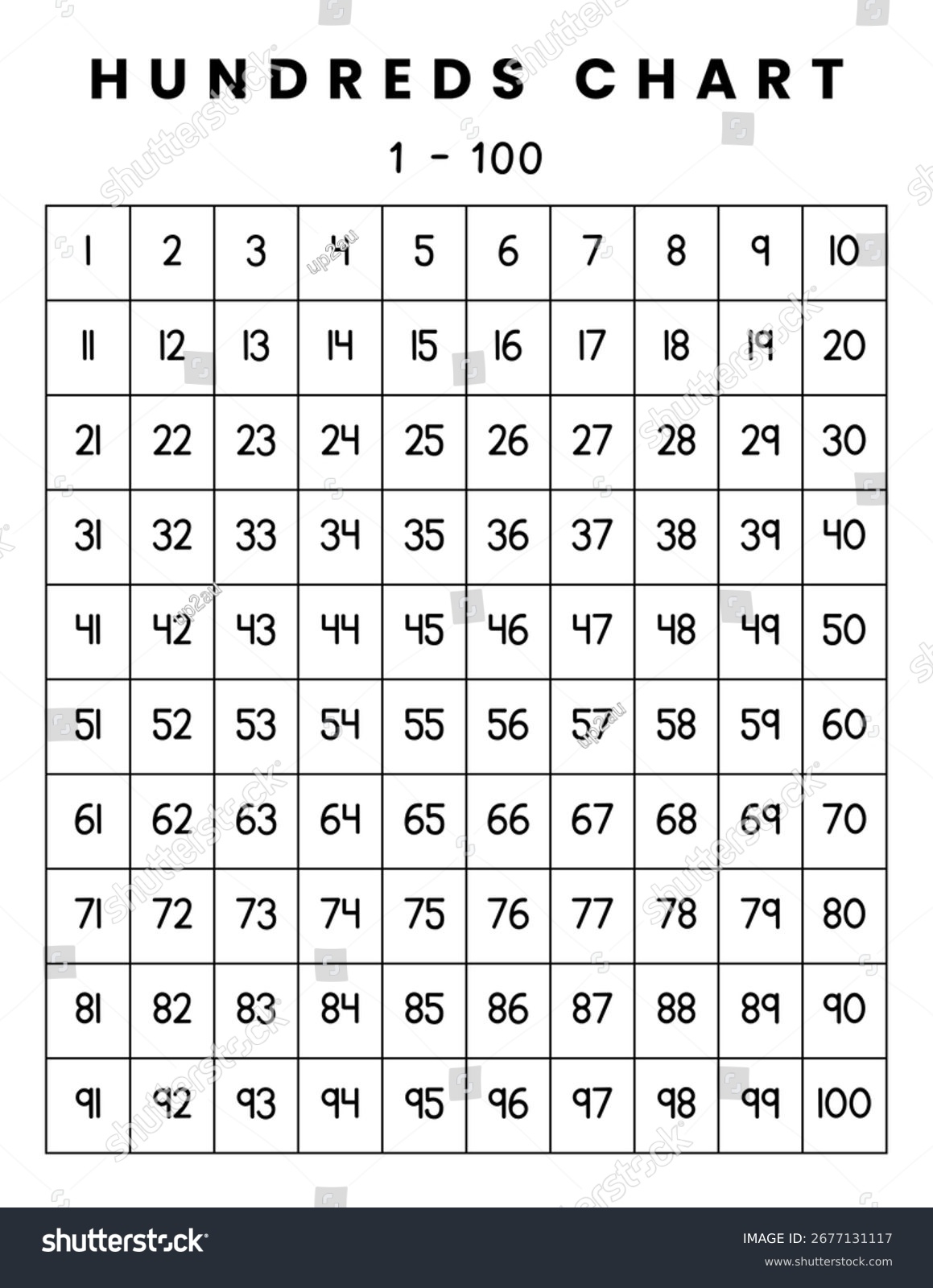 Hundreds Chart Poster Worksheet Stock Illustration 2677131117 Shutterstock