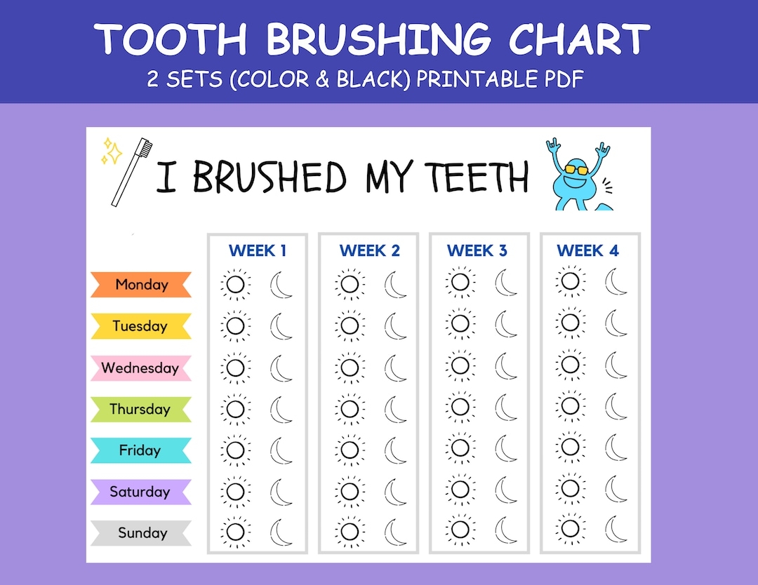 I Brushed My Teeth Chart Tooth Brushing Chart Toddler Reward Chart Routine Chart For Kids Children Teeth Routine Etsy