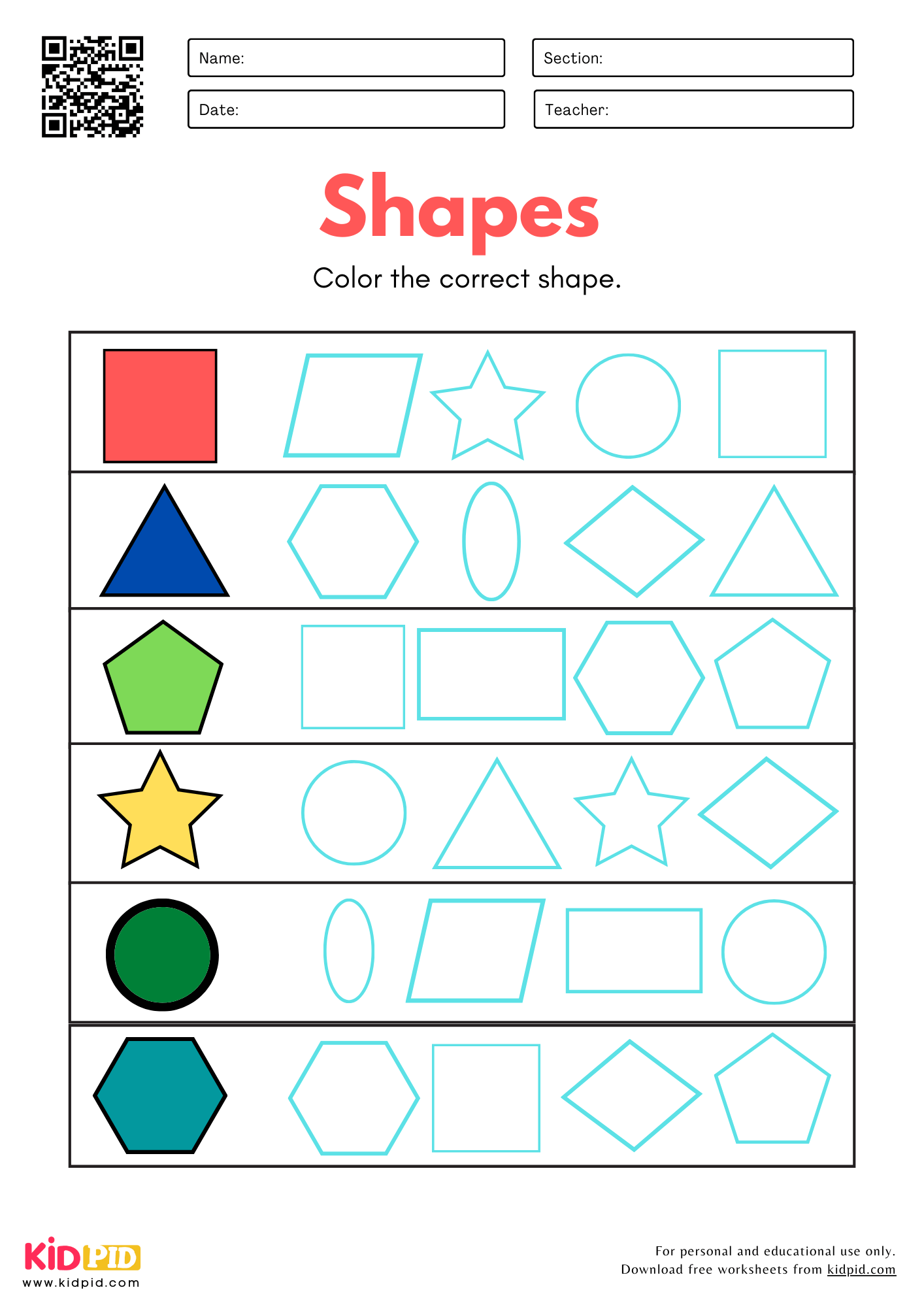 Identify 2D Shapes Worksheet For Kindergarten Kidpid