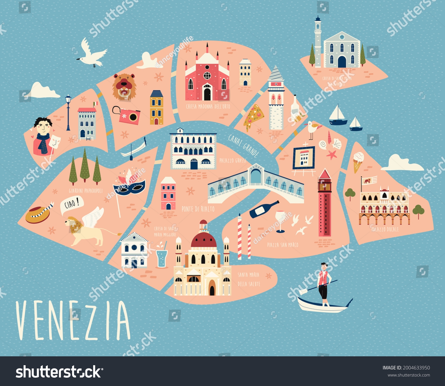 Illustrated Map Venice Famous Symbols Landmarks Stock Vector Royalty Free 2004633950 Shutterstock Illustrated Map Venice Famous Symbols Landmarks Stock Vector Royalty Free 2004633950 Shutterstock