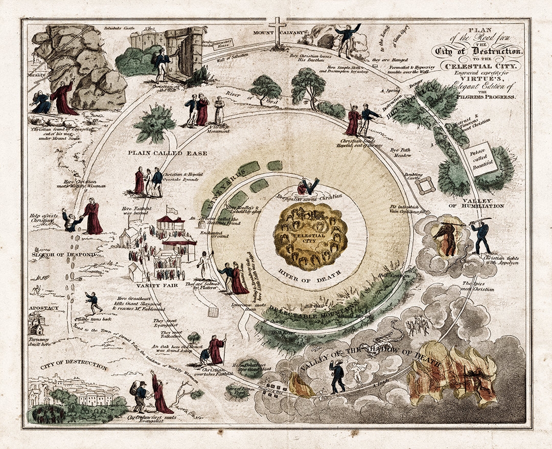 Illustration The Road From The City Of Destruction To The Celestial City The Pilgrim s Progress 1850 Vintage Home D cor Reproduction Map Etsy