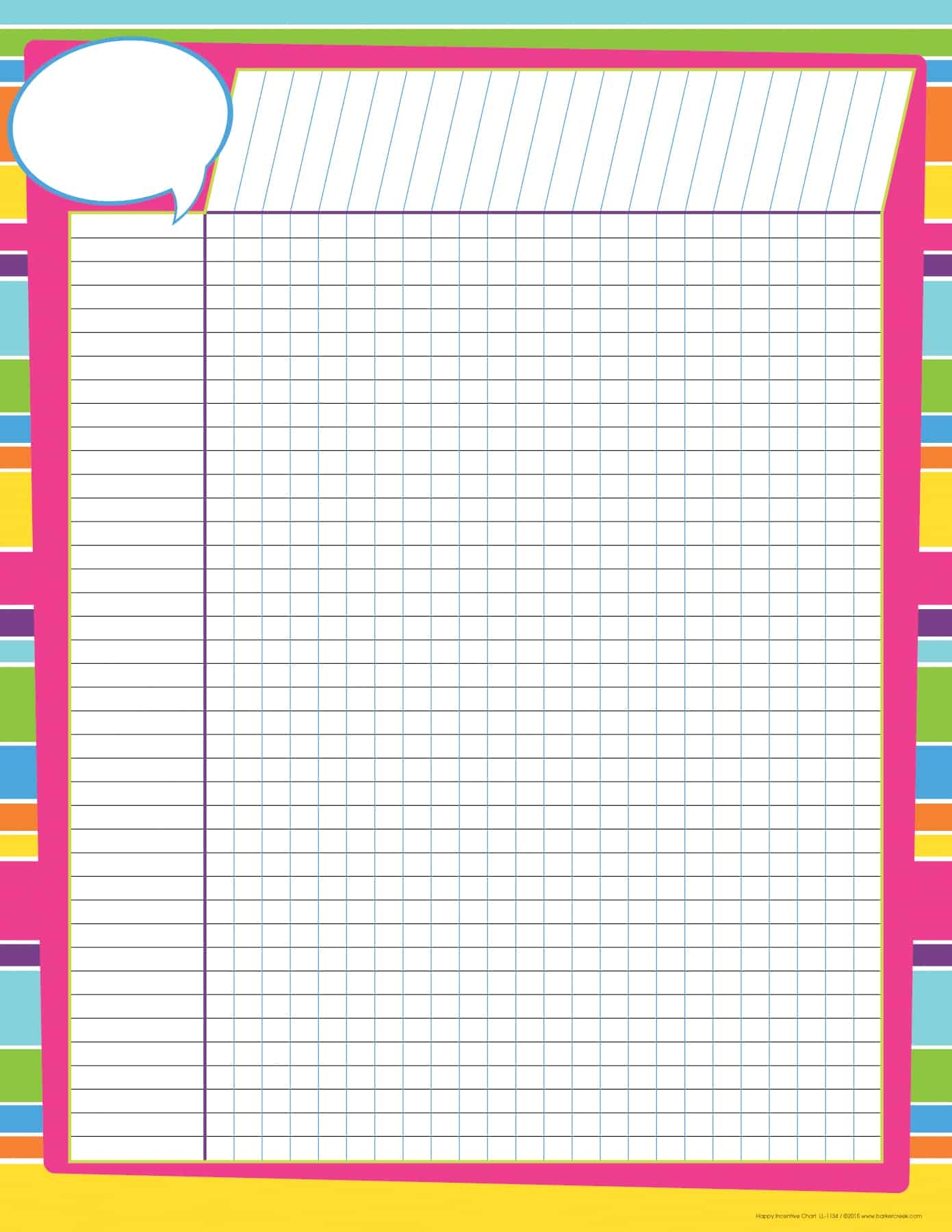 Incentive Chart Happy Bright Stripes 40 Rows 24 Columns Barker Creek Publishing