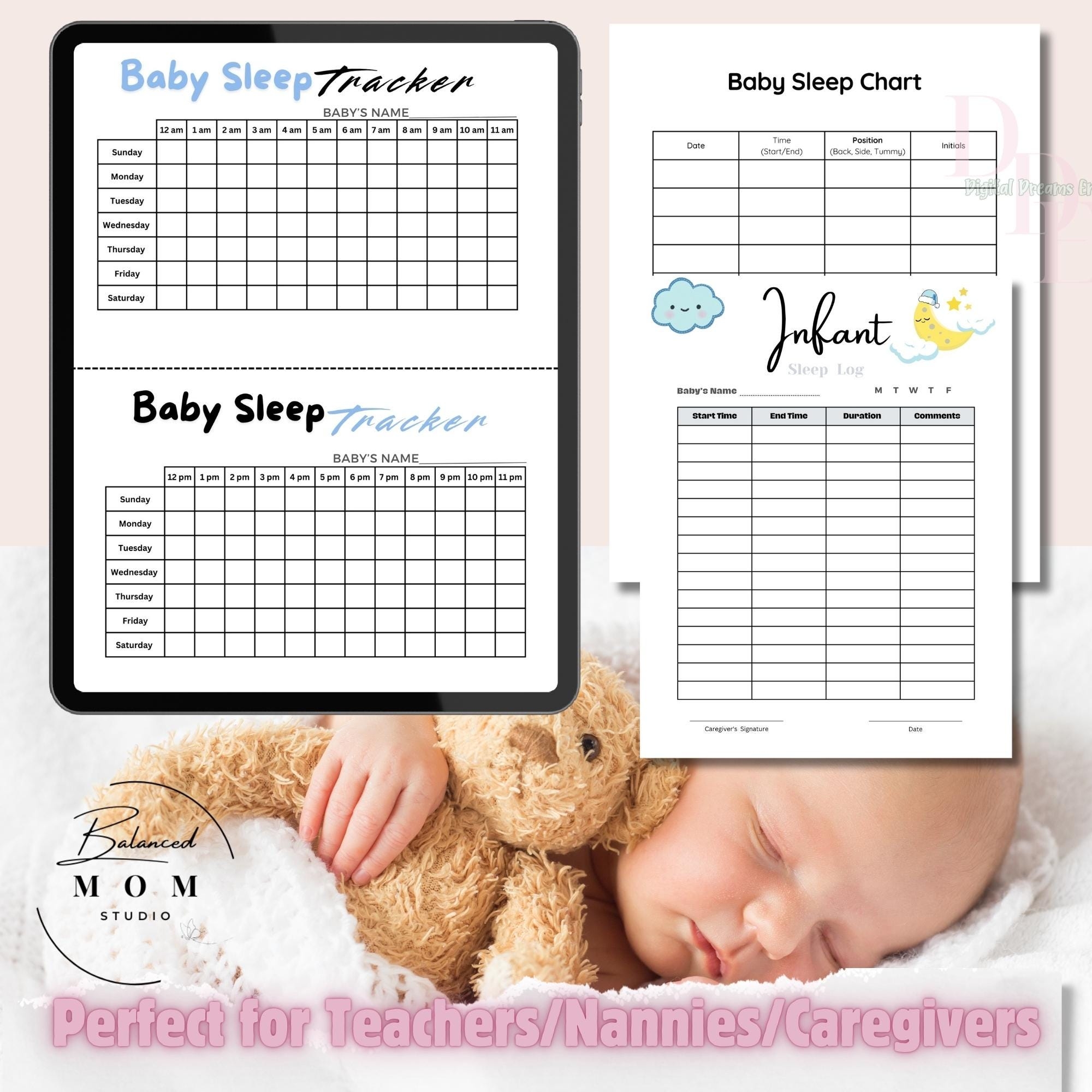 Infant Sleep Log 4 page Baby Sleep Tracker editable Canva Template Etsy